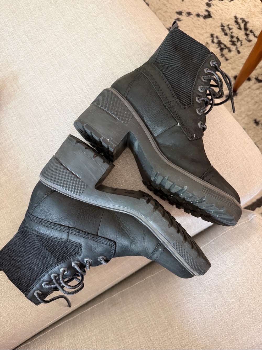 Timberland Black Lace-Up Platform Combat Boots - Picture 2 of 7